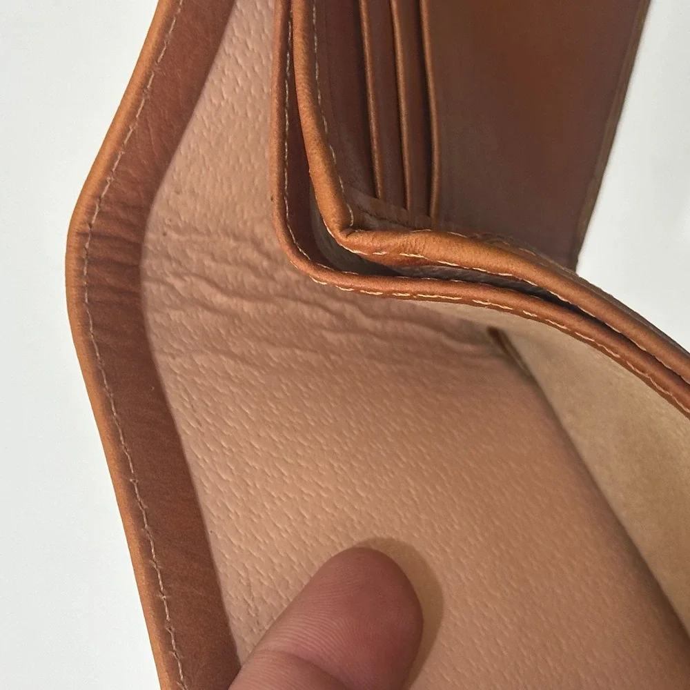 Artisan Handmade Leather Trifold Wallet Rustic Saddle Tan Mens